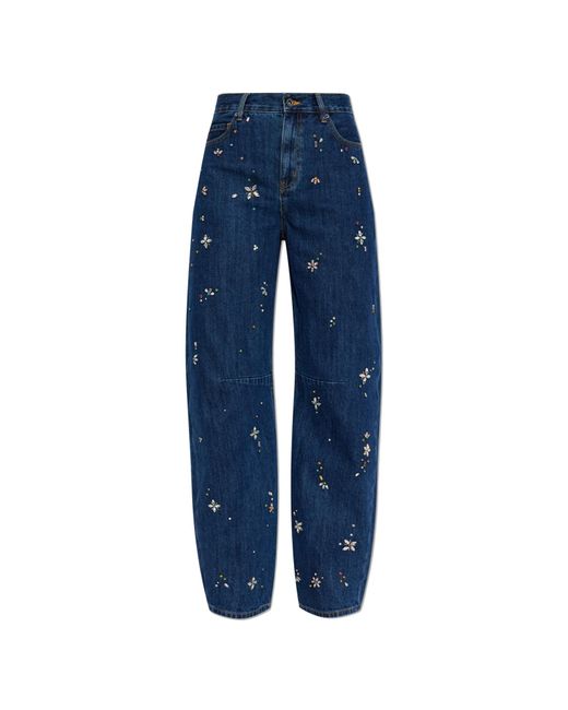 Self-Portrait Blue Jeans With Shimmering Appliqués