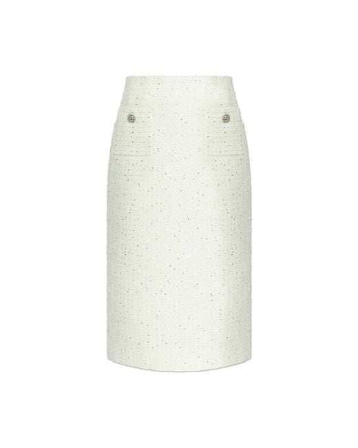 Self-Portrait White Tweed Skirt With Shimmering Sequins