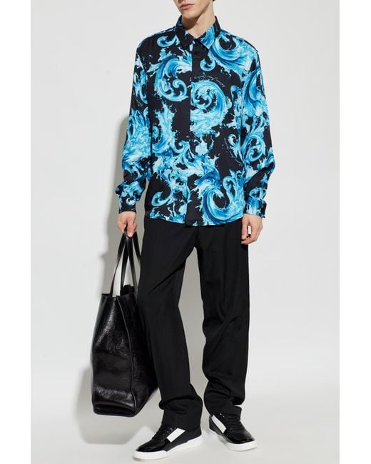Versace Jeans Couture Blue Shirt With 'Barocco' Pattern for men