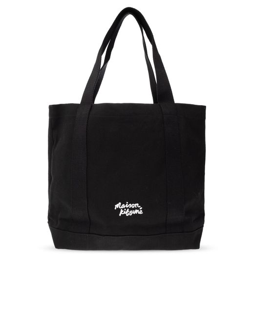 Maison Kitsuné Black Shopper Bag With Logo,