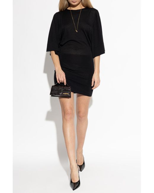 Jacquemus Black Wool Dress With Embroidered Logo