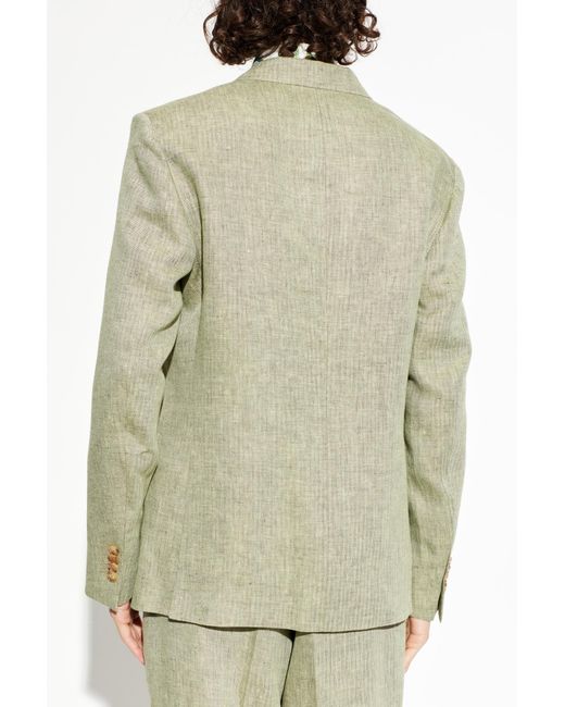 Etro White Linen Herringbone-Patterned Blazer for men