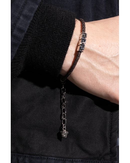 Versace White Leather Bracelet With Logo for men