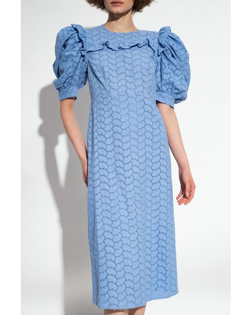 Custommade• Blue 'kristy' Dress With Puff Sleeves,
