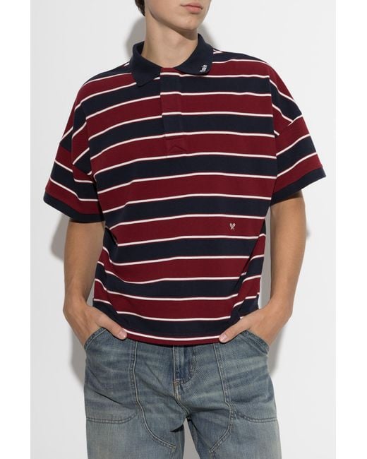 Rhude Red Striped Pattern Polo for men
