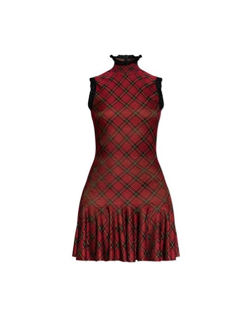 McQueen Red Dress With A Check Pattern