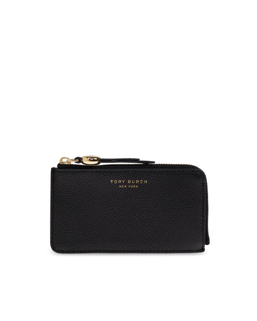 Tory Burch Black Leather Card Holder With Logo