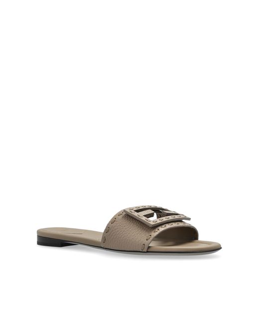 Fendi White Leather Slides