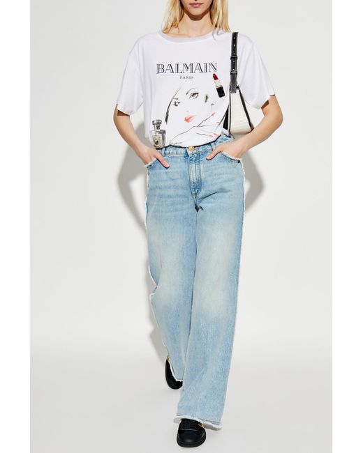 Balmain Blue T-Shirt With Appliqué