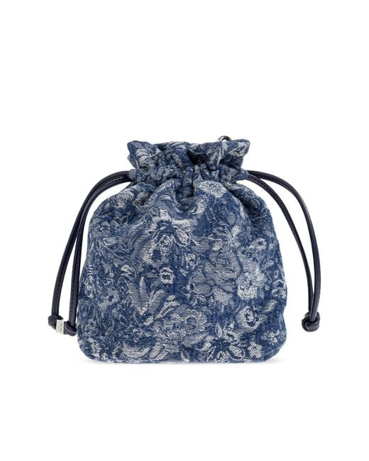 Ganni Blue Denim Waist Bag With Floral Motif