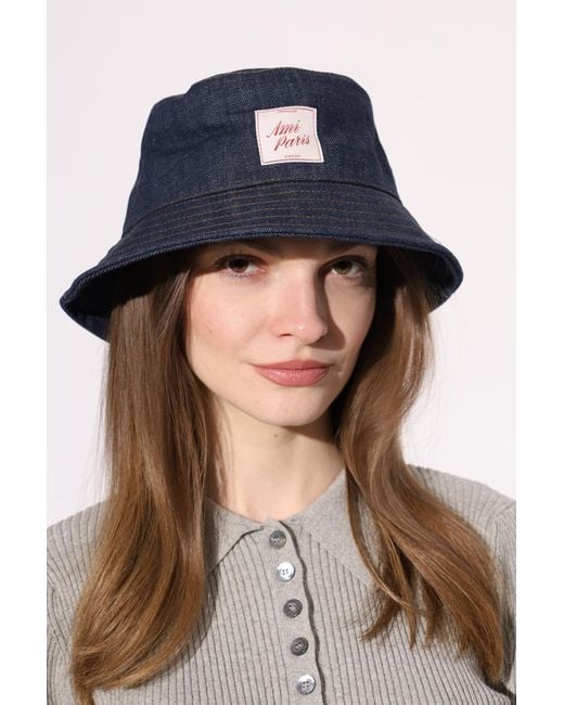 AMI Blue Denim Bucket Hat With Logo