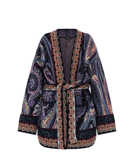 Etro Blue Patterned Cardigan With Belt