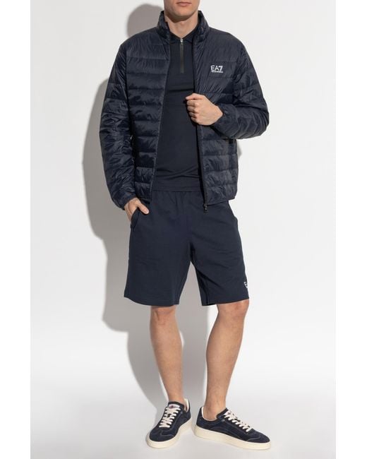EA7 Blue Down Jacket With A Stand-Up Collar for men