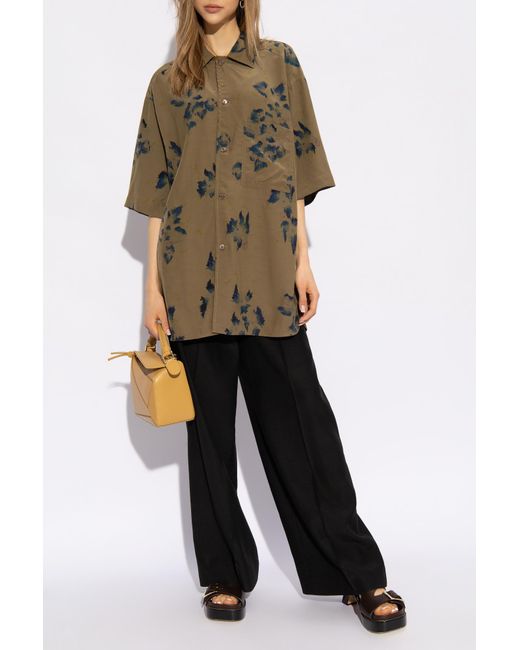 Lemaire Green Floral Pattern Shirt