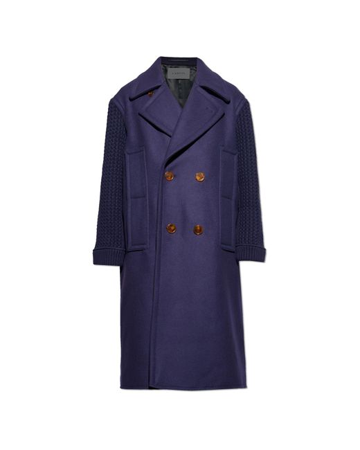 Lanvin Blue Wool Coat With Single Vent for men