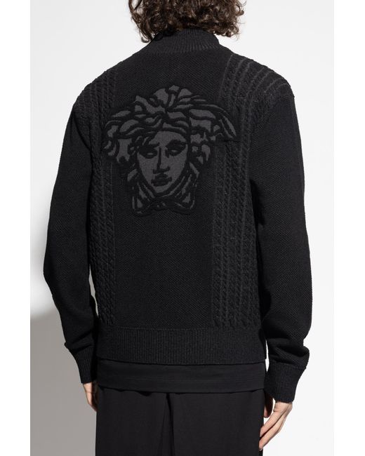 Versace Black Cardigan With Stand-Up Collar for men