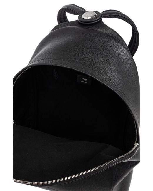 Fendi Black Leather Backpack With Logo for men