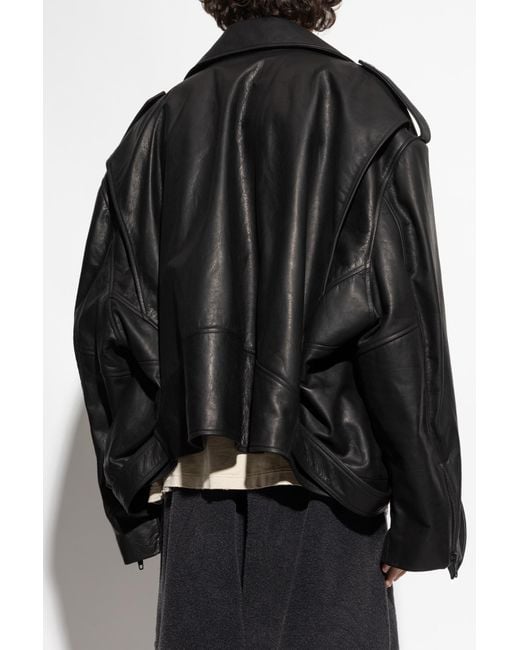 Balenciaga Black Leather Jacket With A Loose Fit, for men
