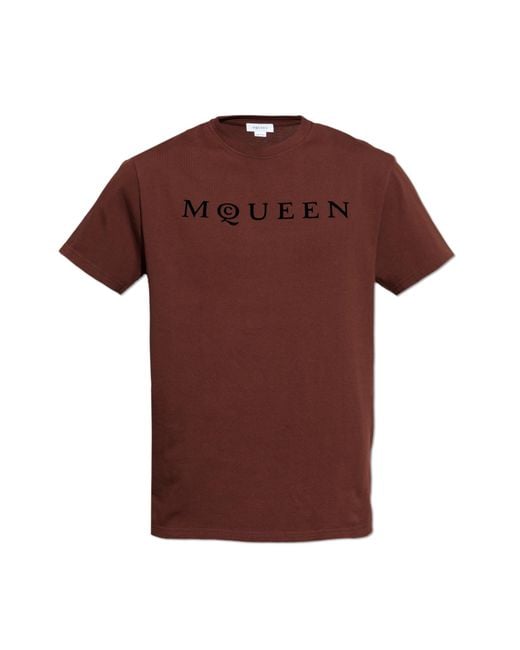 McQueen Red T-Shirt With A Logo And A Velvety Finish for men