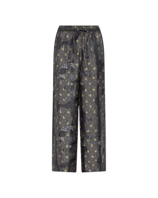 Ganni Gray Loose-Fit Silk Trousers
