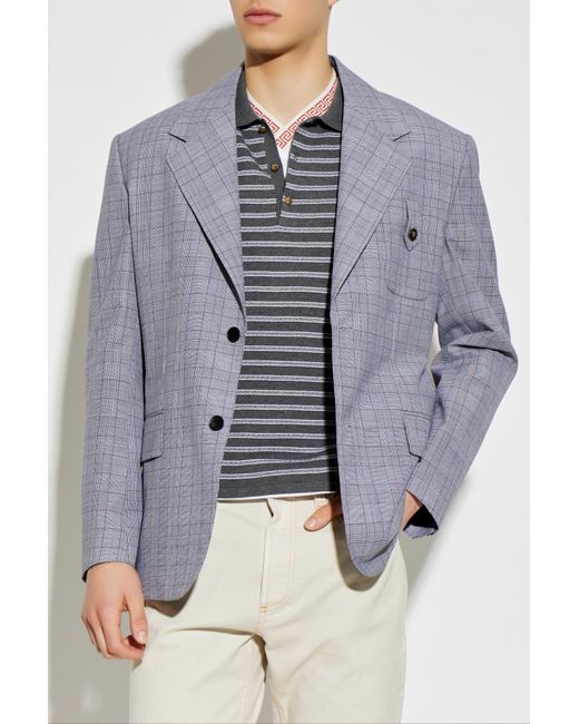 Versace Blue Wool Blazer With A Check Pattern for men