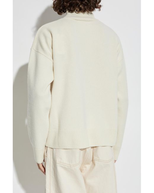 AMI White Wool Turtleneck With Logo