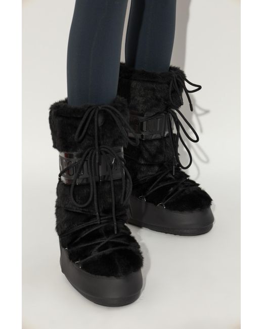 Moon Boot Black Snow Boots 'Icon Faux Fur'