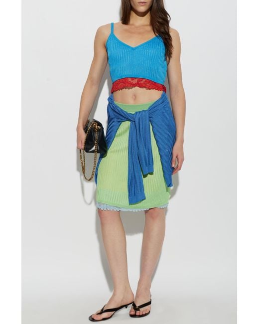 Versace Blue Short Top With Lace Trim