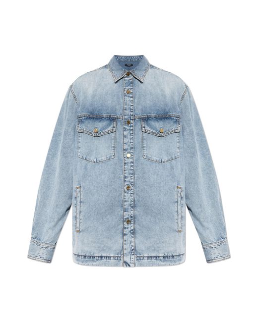 Balmain Blue Denim Shirt With Pockets for men