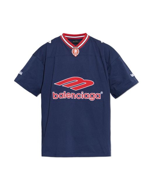 Balenciaga Blue T-Shirt With Logo for men