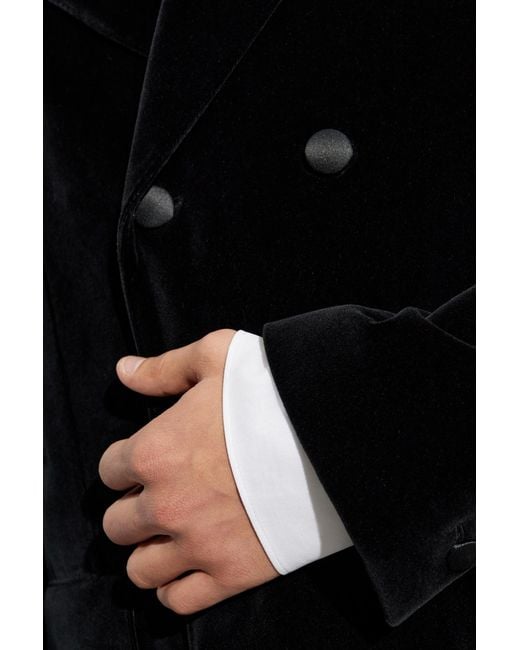 Dolce & Gabbana Black Double-Breasted Velvet Tuxedo Coat for men