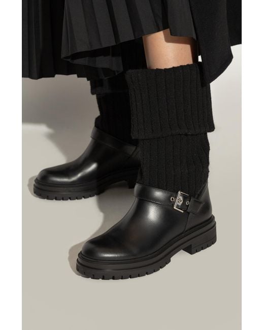 Gianvito Rossi Black Ribbed Leather Mid-Heel Ankle Boots