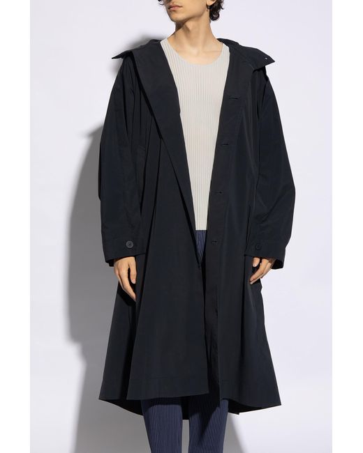 Homme Plissé Issey Miyake Blue Coat With Stand-up Collar, for men