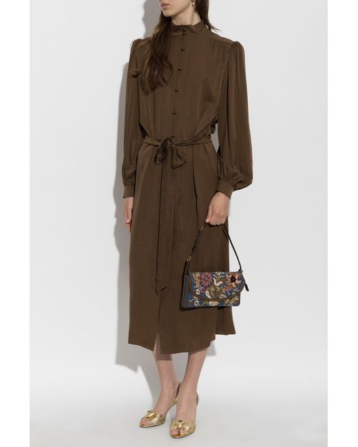 Valentino Garavani Brown Silk Dress With A Waist Belt