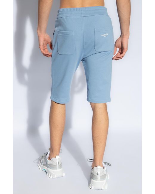Balmain Blue Shorts With Logo, for men