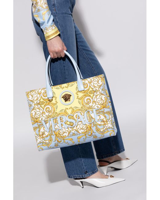 Versace Blue "V Allover La Medusa Large" Shopper Bag