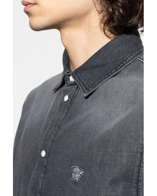 Versace Black Denim Shirt With Patch for men