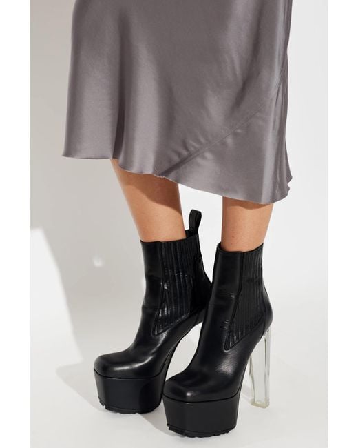 Rick Owens Black 'Beatle Kiss 11' Leather Platform Ankle Boots