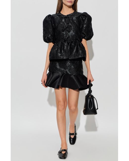 Ganni Black Floral Pattern Skirt