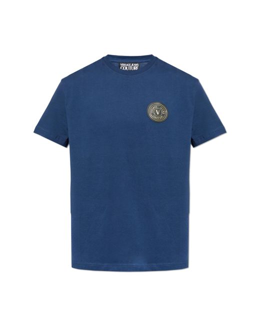 Versace Jeans Couture Blue T-Shirt With Logo Patch for men