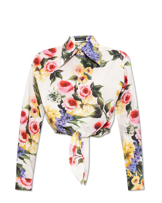 Dolce & Gabbana White Cropped Shirt With Floral Motif,