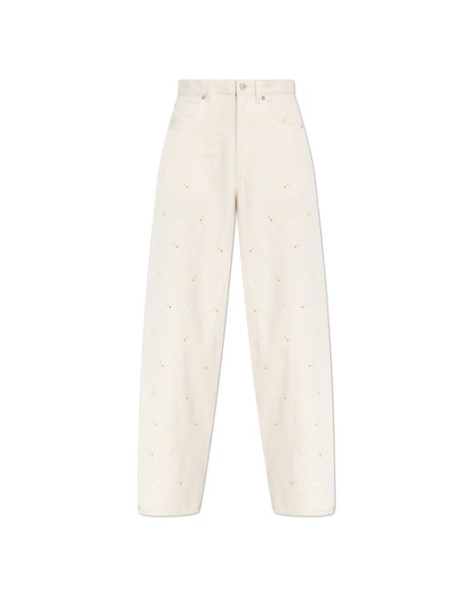 Marni White Trousers With Embroidered Pattern