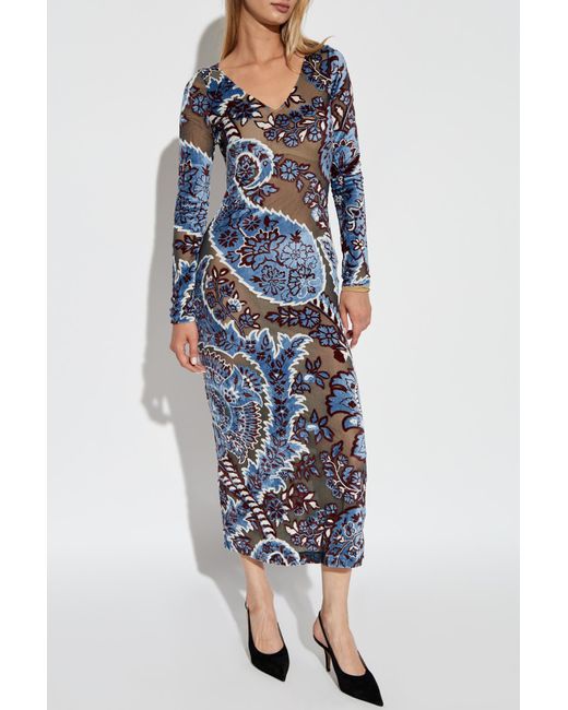 Etro White Patterned Dress With Velvet Finish