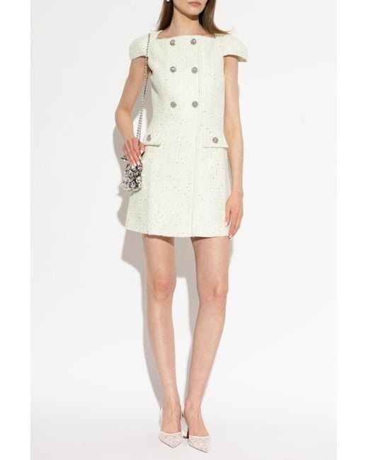 Self-Portrait White Tweed Dress With Shimmering Sequins