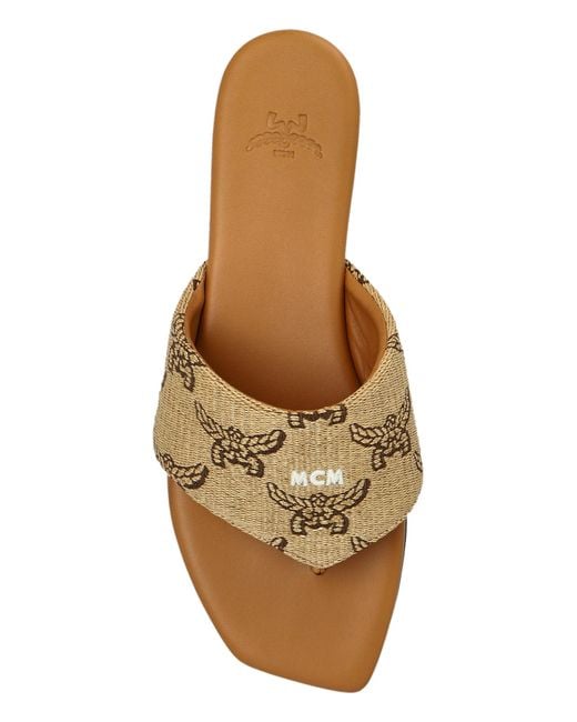 MCM White Monogram Slides