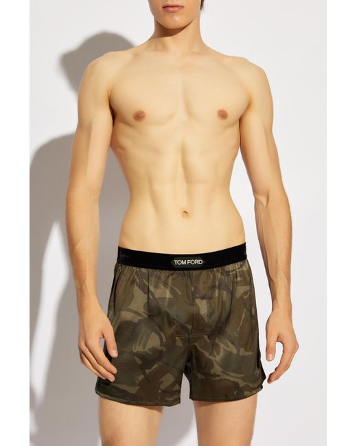 Tom Ford Green Satin Boxers With Logo for men