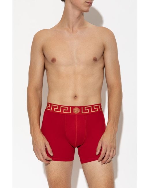 Versace Red Cotton Boxers With Logo for men