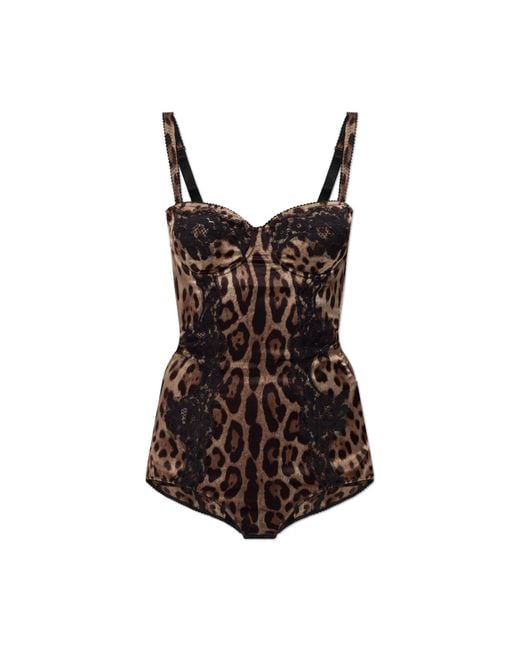 Dolce & Gabbana Brown Silk Bodysuit With Straps
