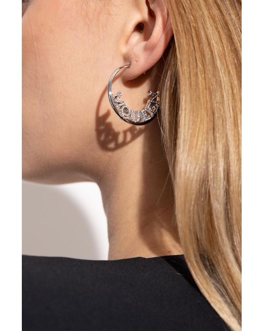 Alexander McQueen Blue Earrings With A Logo Encrusted With Sparkling Crystals