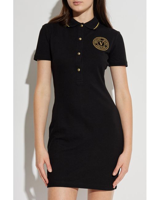 Versace Jeans Couture Black Polo Dress With Embroidered Logo